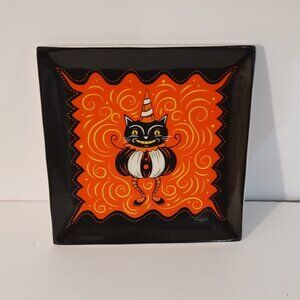 Johanna Parker Vintage Style Halloween Black Cat Peep Plate - Retired